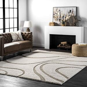 nuloom carolyn modern shag area rug, 6′ square, cream