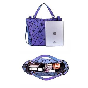 Geometric Luminous Tote Bags for Women Crossbody Bags for Women Purses and Handbags Multi Color Shoulder Bag (Luminous Purple)