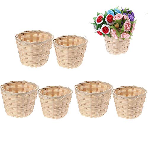 LWNOOH Desktop Bamboo Weaving Storage Basket, 6 Pieces Small Household Bamboo Wood Woven Storage Box for Debris Crafts Toys Jewelry Organizer Desk Decoration Desktop Flower Pot Garbage Can