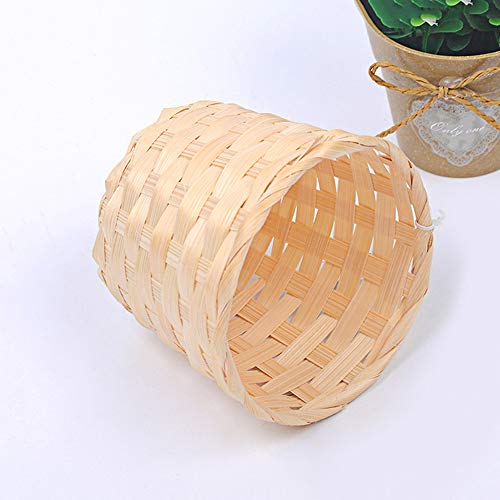 LWNOOH Desktop Bamboo Weaving Storage Basket, 6 Pieces Small Household Bamboo Wood Woven Storage Box for Debris Crafts Toys Jewelry Organizer Desk Decoration Desktop Flower Pot Garbage Can