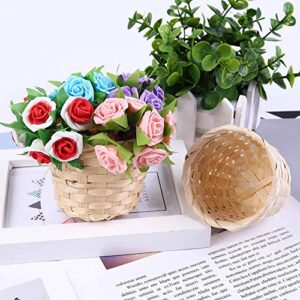 LWNOOH Desktop Bamboo Weaving Storage Basket, 6 Pieces Small Household Bamboo Wood Woven Storage Box for Debris Crafts Toys Jewelry Organizer Desk Decoration Desktop Flower Pot Garbage Can