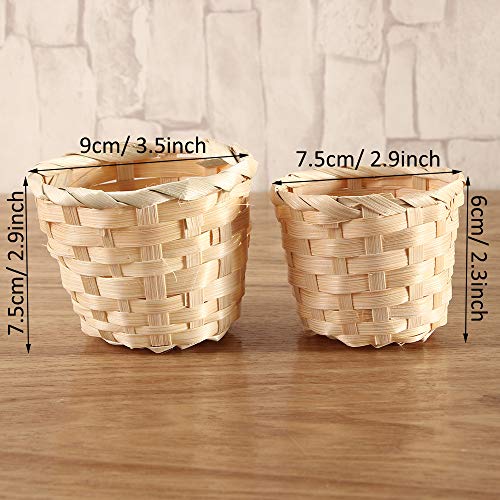 LWNOOH Desktop Bamboo Weaving Storage Basket, 6 Pieces Small Household Bamboo Wood Woven Storage Box for Debris Crafts Toys Jewelry Organizer Desk Decoration Desktop Flower Pot Garbage Can