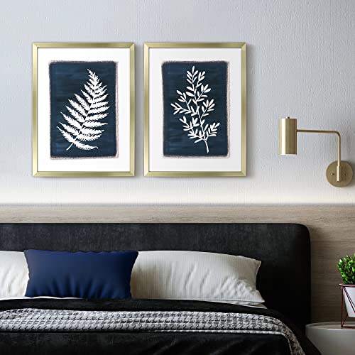 ArtbyHannah 2 Pack 12x16 Framed Botanical Wall Art Decor with Gold Frame and Decorative Tropical Plant Pictures Print For Home Decoration