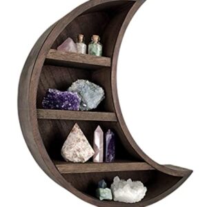 Maduxy Wooden Crescent Moon Shelf - Moon Wall Decor Crystal Display Shelf, Rustic Boho Decor, Unique Shape Moon Phase Shelves for Crystals and Stones
