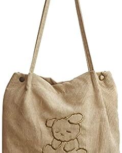 YiKitHom Corduroy Tote Bag Canvas Lining