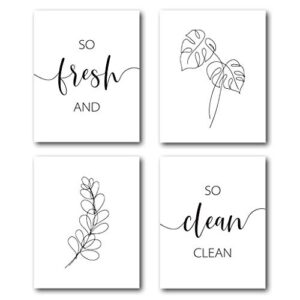 xwelldan modern bathroom quotes so fresh and so clean clean minimalist leaves line wall art poster prints, boho plant bathroom wall art decor, 8 x 10 inch set of 4 prints, unframed