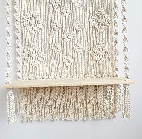 YuanKanJu Macrame Wall Hanging Shelf Bohemian Wall Decor Macrame Shelf Handmade Cotton Wood Hanging Shelf Organizer Hanger Bohemian Wall Decor Bohoboho Shelves (#4)