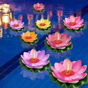 12 pieces lotus floating lanterns floating candles light artificial floating colorful lotus with real candles pool lights float for garden weddings home pool decor(4 inch)