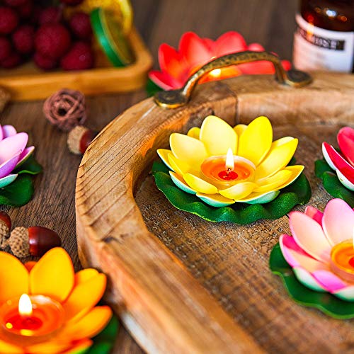 12 Pieces Lotus Floating Lanterns Floating Candles Light Artificial Floating Colorful Lotus with Real Candles Pool Lights Float for Garden Weddings Home Pool Decor(4 Inch)