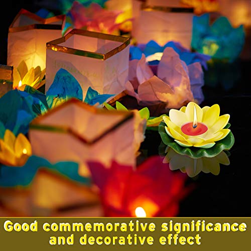 12 Pieces Lotus Floating Lanterns Floating Candles Light Artificial Floating Colorful Lotus with Real Candles Pool Lights Float for Garden Weddings Home Pool Decor(4 Inch)