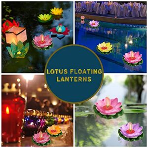 12 Pieces Lotus Floating Lanterns Floating Candles Light Artificial Floating Colorful Lotus with Real Candles Pool Lights Float for Garden Weddings Home Pool Decor(4 Inch)