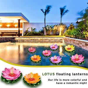 12 Pieces Lotus Floating Lanterns Floating Candles Light Artificial Floating Colorful Lotus with Real Candles Pool Lights Float for Garden Weddings Home Pool Decor(4 Inch)