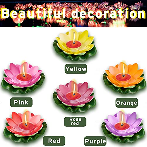 12 Pieces Lotus Floating Lanterns Floating Candles Light Artificial Floating Colorful Lotus with Real Candles Pool Lights Float for Garden Weddings Home Pool Decor(4 Inch)