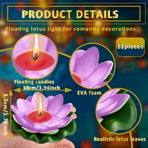 12 Pieces Lotus Floating Lanterns Floating Candles Light Artificial Floating Colorful Lotus with Real Candles Pool Lights Float for Garden Weddings Home Pool Decor(4 Inch)