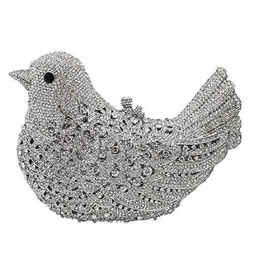 Bird Clutch Bags For Women Crystal Evening Bag Rhinestone Wedding Handbag Party Purse (Small,Silver)