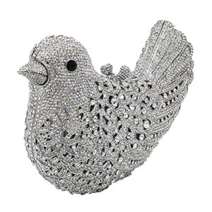 Bird Clutch Bags For Women Crystal Evening Bag Rhinestone Wedding Handbag Party Purse (Small,Silver)