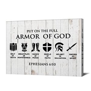 Christian Canvas Wall Art Framed Put on the Full Armor of God Bible Poster Print Canvas Painting Picture Sign Home Decoration 12x15
