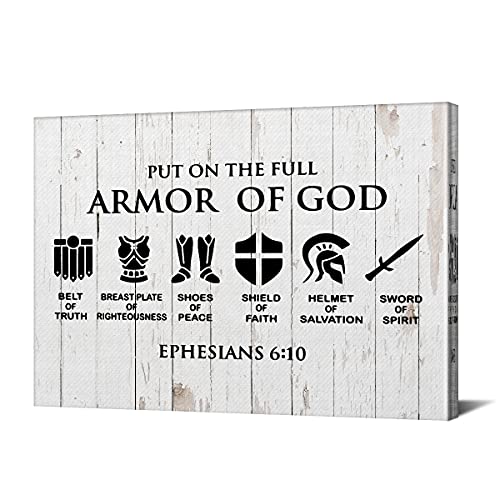 Christian Canvas Wall Art Framed Put on the Full Armor of God Bible Poster Print Canvas Painting Picture Sign Home Decoration 12x15