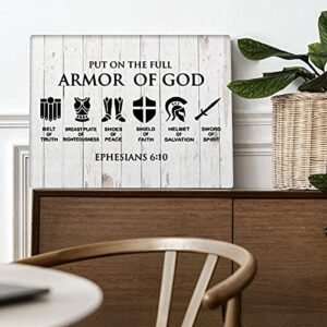 Christian Canvas Wall Art Framed Put on the Full Armor of God Bible Poster Print Canvas Painting Picture Sign Home Decoration 12x15
