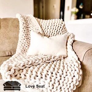 Mansmerton Chunky Knit Blanket Throw Large 50" x 60" Beige， Warm Soft Chenille Yarn Knit Blanket for Bed，Sofa，Machine Washable， Handmade Big Cable Knit Weighted Blanket -Bedroom&Boho Home Decor，Gift