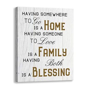 kas home vintage inspirational motto canvas wall art | welcome to our home prints rustic signs framed | bedroom,living room wall decor (15 x 12 inch, white – hfb)