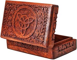 ajuny wooden indian handmade carving box jewelry storage holder perfect gifts for women 8x5x2.5 inch