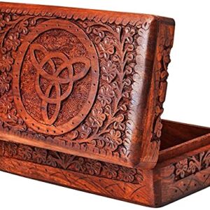 Ajuny Wooden Indian Handmade Carving Box Jewelry Storage Holder Perfect Gifts For Women 8x5x2.5 Inch