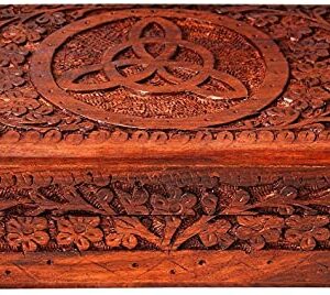 Ajuny Wooden Indian Handmade Carving Box Jewelry Storage Holder Perfect Gifts For Women 8x5x2.5 Inch