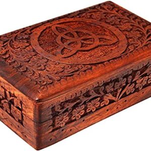 Ajuny Wooden Indian Handmade Carving Box Jewelry Storage Holder Perfect Gifts For Women 8x5x2.5 Inch