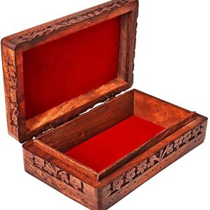 Ajuny Wooden Indian Handmade Carving Box Jewelry Storage Holder Perfect Gifts For Women 8x5x2.5 Inch