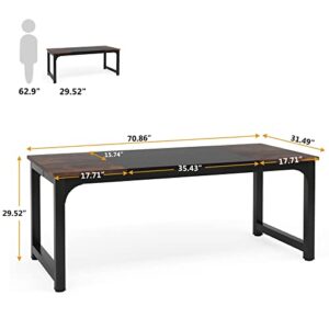 Tribesigns 70.8”Executive Desk, Large Office Computer Desk with Thicken Frame, Modern Simple Workstation Business Furniture for Home Office, Rustic Brown/Black