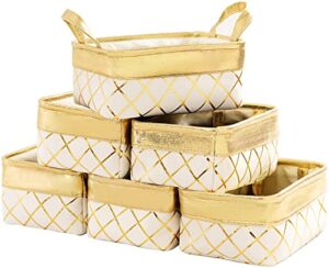 thewarmhome storage basket [6-pack], fabric storage bins w/handles, bronzing plush-feel gift baskets, storage baskets for organizing shelves closet(gold&white velvet, small-6 pack)