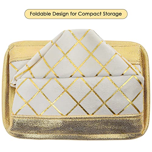 TheWarmHome Storage Basket [6-Pack], Fabric Storage Bins w/Handles, Bronzing Plush-Feel Gift Baskets, Storage Baskets for Organizing Shelves Closet(Gold&White Velvet, Small-6 Pack)