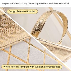 TheWarmHome Storage Basket [6-Pack], Fabric Storage Bins w/Handles, Bronzing Plush-Feel Gift Baskets, Storage Baskets for Organizing Shelves Closet(Gold&White Velvet, Small-6 Pack)