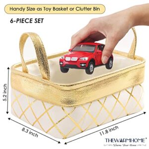 TheWarmHome Storage Basket [6-Pack], Fabric Storage Bins w/Handles, Bronzing Plush-Feel Gift Baskets, Storage Baskets for Organizing Shelves Closet(Gold&White Velvet, Small-6 Pack)