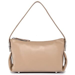 shoulder bag for women, elegant small crossbody purses and tote handbags with soft pu leather and 2 removable shoulder strap (beige)