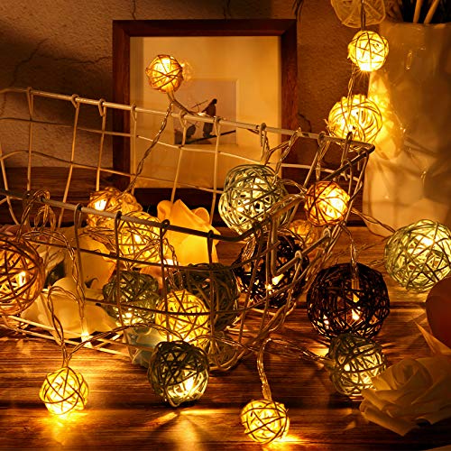 36 Pcs Wicker Rattan Balls Decorative Balls for Centerpiece Bowls Orbs Vase Fillers for Spring Summer Craft, Wedding Party, Potpourri Decoration, 4 Sizes (Light Blue, Light Brown, Dark Brown, White)