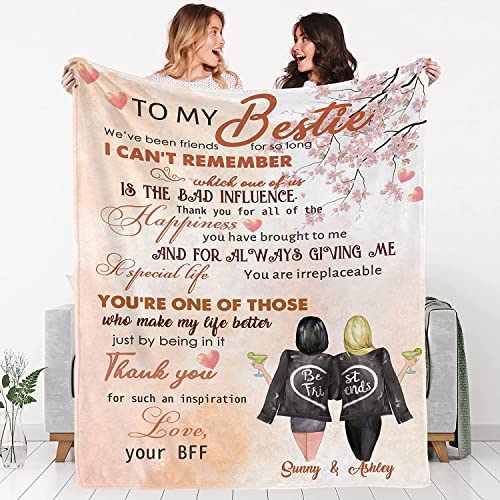 Custom Best Friend Throw Blanket with Name & Hairstyle- Soft Fleece Blanket | Best Friend Birthday Gifts for Women,Personalized Friendship Gifts for Teen Girls, Besties,Sister | Long Distance Gift