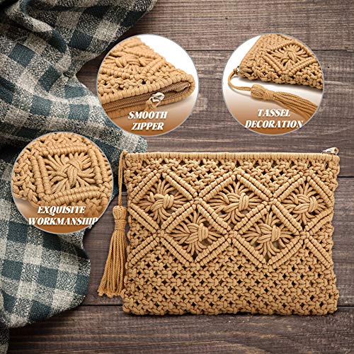 Clutch Purses for Women, JOSEKO Tassel Straw Handbag Vintage Handwoven Bag Summer Beach Bag Camel Brown