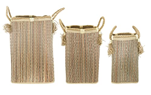 Creative Co-Op 14.25", 18" & 22" Handwoven Seagrass Handles & Tassels (Set of 3 Sizes) Baskets, Multicolor