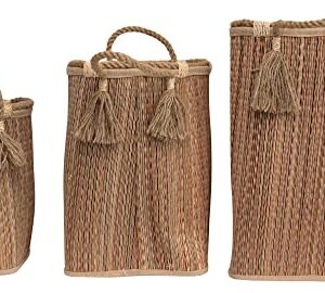 Creative Co-Op 14.25", 18" & 22" Handwoven Seagrass Handles & Tassels (Set of 3 Sizes) Baskets, Multicolor