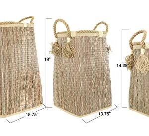 Creative Co-Op 14.25", 18" & 22" Handwoven Seagrass Handles & Tassels (Set of 3 Sizes) Baskets, Multicolor