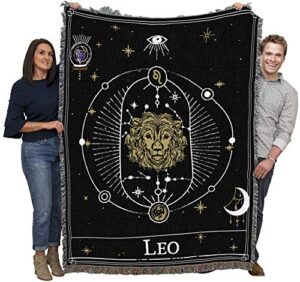 pure country weavers zodiac – leo tarot card blanket – gift tapestry throw woven from cotton – made in the usa (72×54)