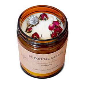 organic jasmine & rose scented aromatherapy all-natural soy candle | 100% essential oil | california organic dry flower | gift for him or her | home decor | long lasting – 9oz. (jasmine + rose)