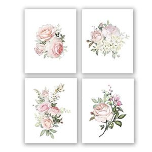 tanxm 4 set – pink rose canvas painting flower wall art,modern wall decor bathroom living room girls bedroom – no frame,8″x10″