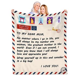 Nueasrs Blanket for Mom, Birthday Gifts for Mom from Daughter or Son, Warm Birthday Gifts for Mom, Thanksgiving Christmas Best Mom Hug Gifts for Moms, Mother Letter Throw Blanket 60" x 50"