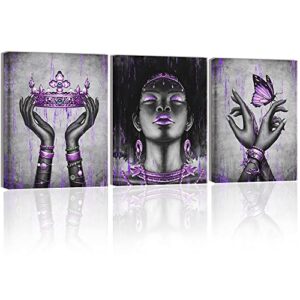 kalormore fashion african american woman painting giclee canvas prints elegant black girl with purple accessories picture poster gallery wrapped artwork for bedroom makeup room decoration