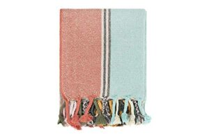 creative co-op df2410 60″ l x 50″ w recycled cotton blend striped braided fringe throw, multicolor