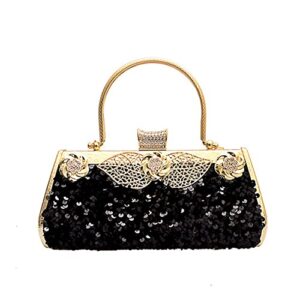 umren women’s evening handbags vintage beaded sequin design large clutch purse for wedding bridal (one size, black)