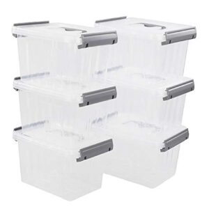 vababa 6-pack 3 l clear plastic latch storage boxes with gray lids